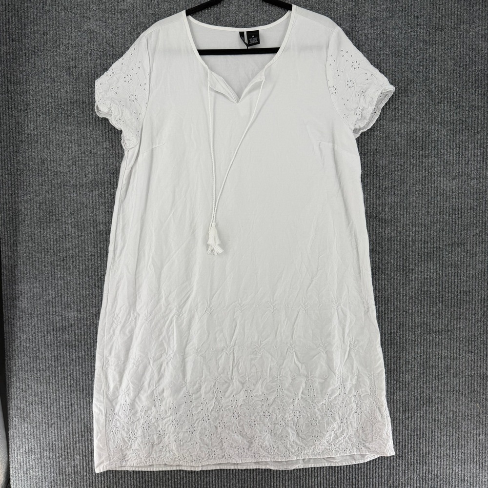 New Directions Curvy White Eyelet Embroidered Tassel Shift Dress Plus Size 1X